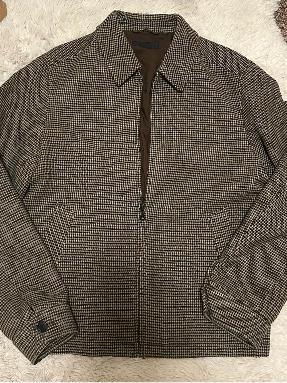Uniqlo Brown and Black Houndstooth Zip Jacket